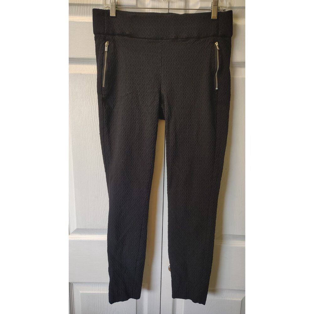 Apt 9 Brynn Pants Womens 12 Black Textured Diamond Ankle Leggings Zipper Pockets
